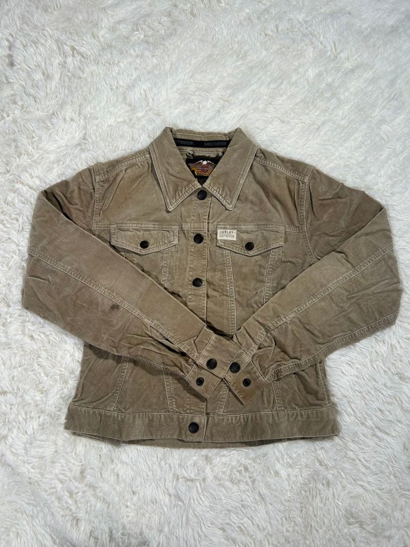 【美刺繍】ハーレーダビッドソン コーデュロイジャケット M ベージュ 背面ロゴ