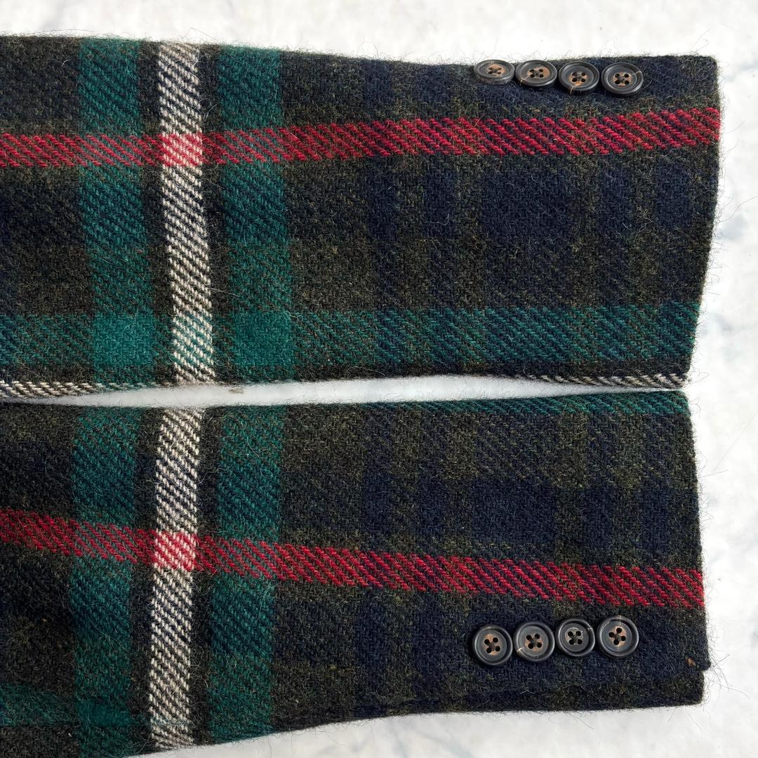 ラルフローレン テーラードジャケット アルパカウール チェック 緑赤 te3