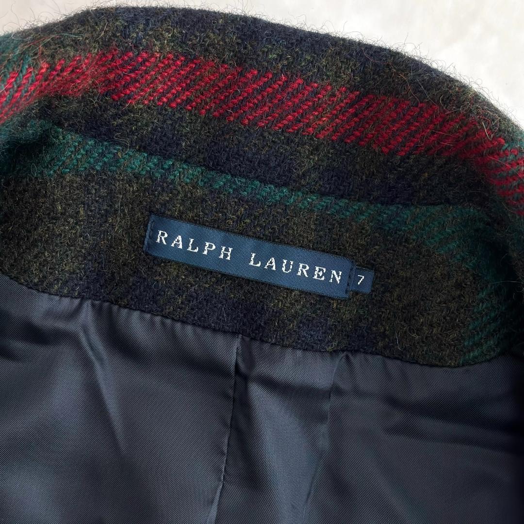 ラルフローレン テーラードジャケット アルパカウール チェック 緑赤 te3