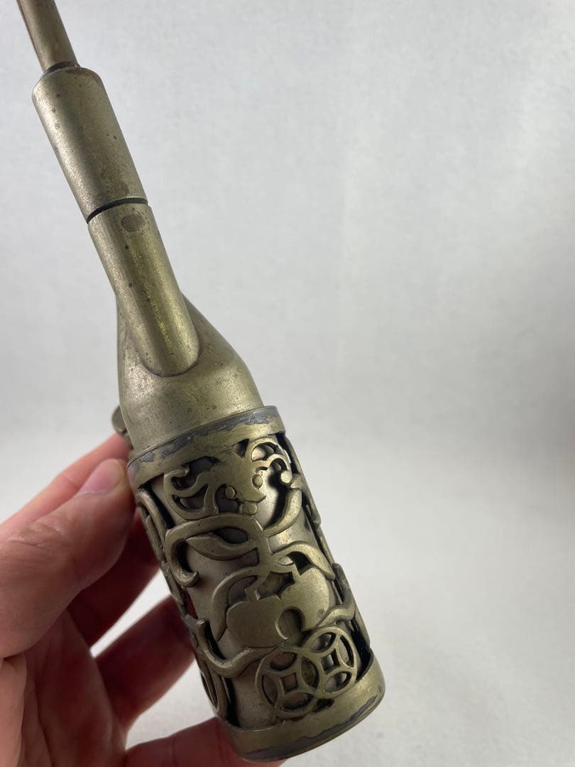 中国美術 古銅製 福寿文彫 唐物 唐銅 清朝期 時代物 高34cm