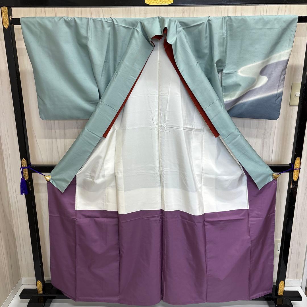 う*こ様 牛首紬 白山工房 付下げ 紋なし 正絹 広衿 袷 着物 AK-3544