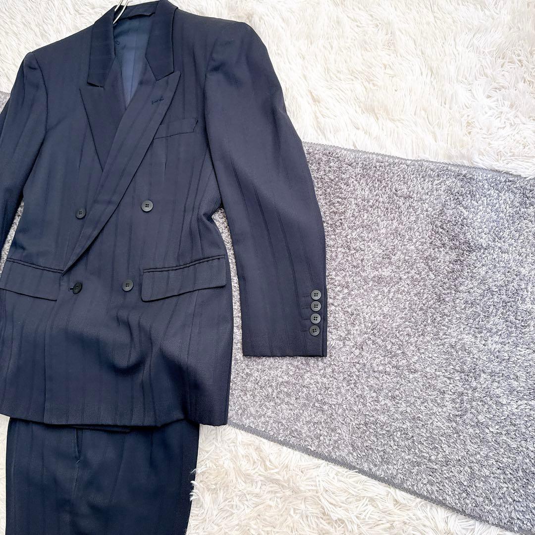 オールド　ディオール セットアップ　ストライプ柄　スーツ　ダブルボタン　紺ブレ
