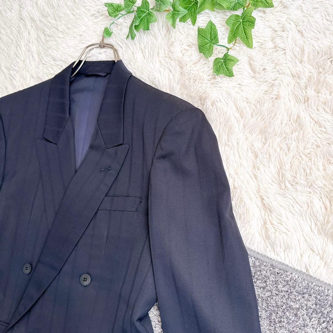 オールド　ディオール セットアップ　ストライプ柄　スーツ　ダブルボタン　紺ブレ