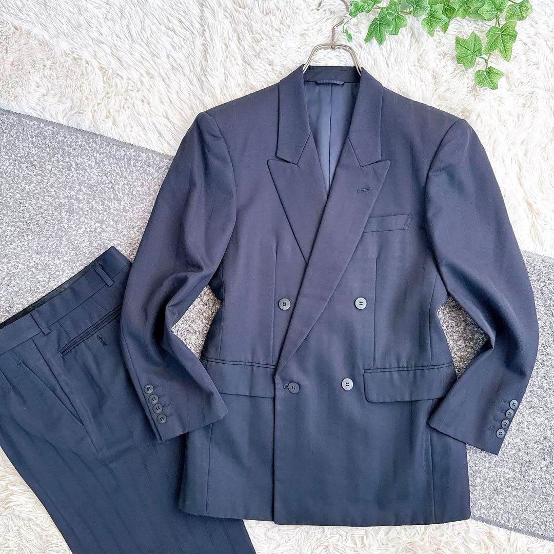オールド　ディオール セットアップ　ストライプ柄　スーツ　ダブルボタン　紺ブレ