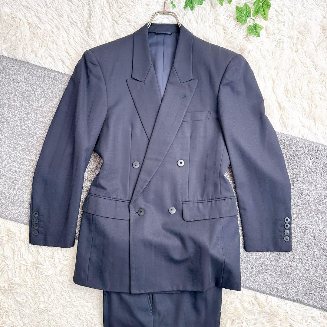 オールド　ディオール セットアップ　ストライプ柄　スーツ　ダブルボタン　紺ブレ