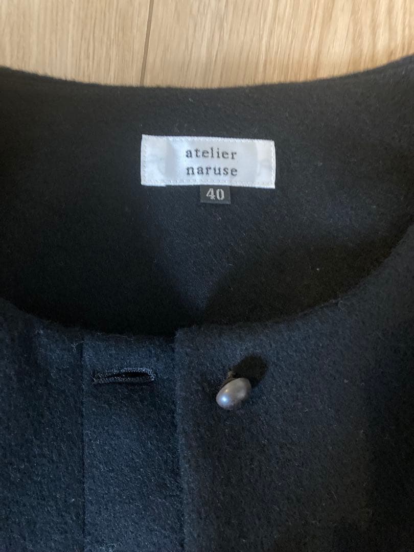 アトリエナルセ　フォーマル　ノーカラーウールジャケット　ブラック　サイズ40