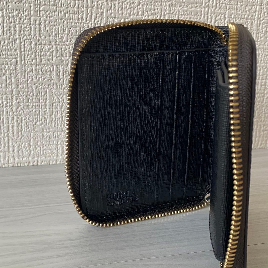新品 FURLA フルラ 花柄 二つ折り ウォレット 財布 袋 箱付き ブラック
