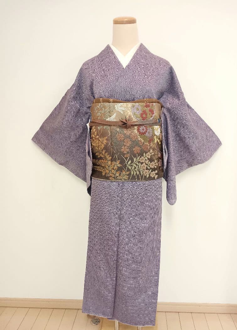 洗える江戸小紋　鮫小紋　紫色系　身巾少しゆったりサイズ