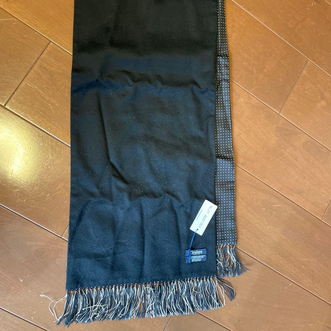 ①ドレイクス　ネイビー✖️水玉　マフラー　ストール　新品未使用　DRAKE'S