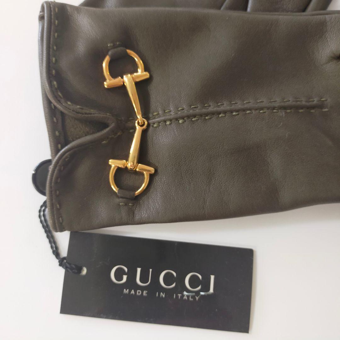 【未使用品】GUCCI レザー手袋 ブラウン　ホースビット　ゴールド金具