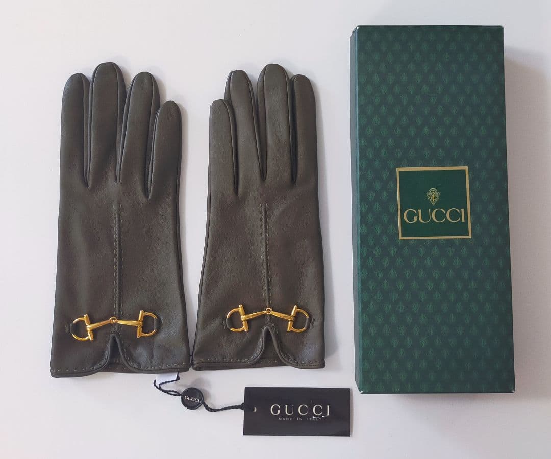 【未使用品】GUCCI レザー手袋 ブラウン　ホースビット　ゴールド金具