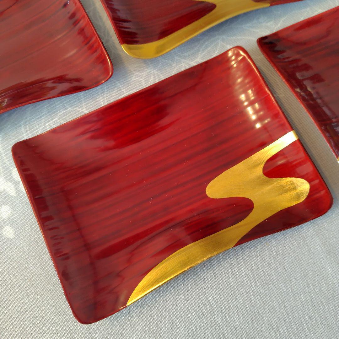 【象彦】銘々皿 5枚組 漆器 金箔 漆塗 専用箱付き