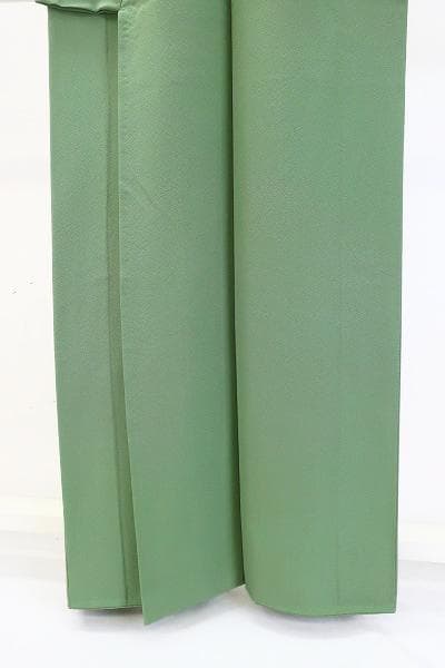 未使用品 色無地 薄緑 縮緬地 一つ紋 草木染作家 瑞寶 身丈159cm