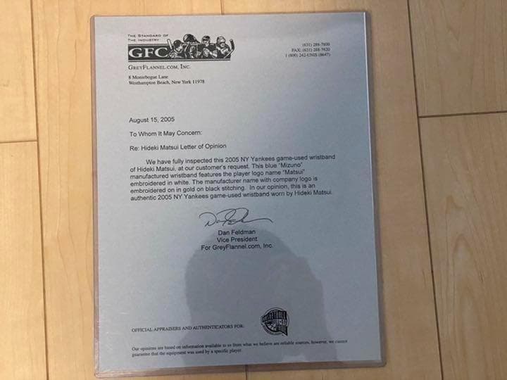 松井秀喜 実使用 リストバンド