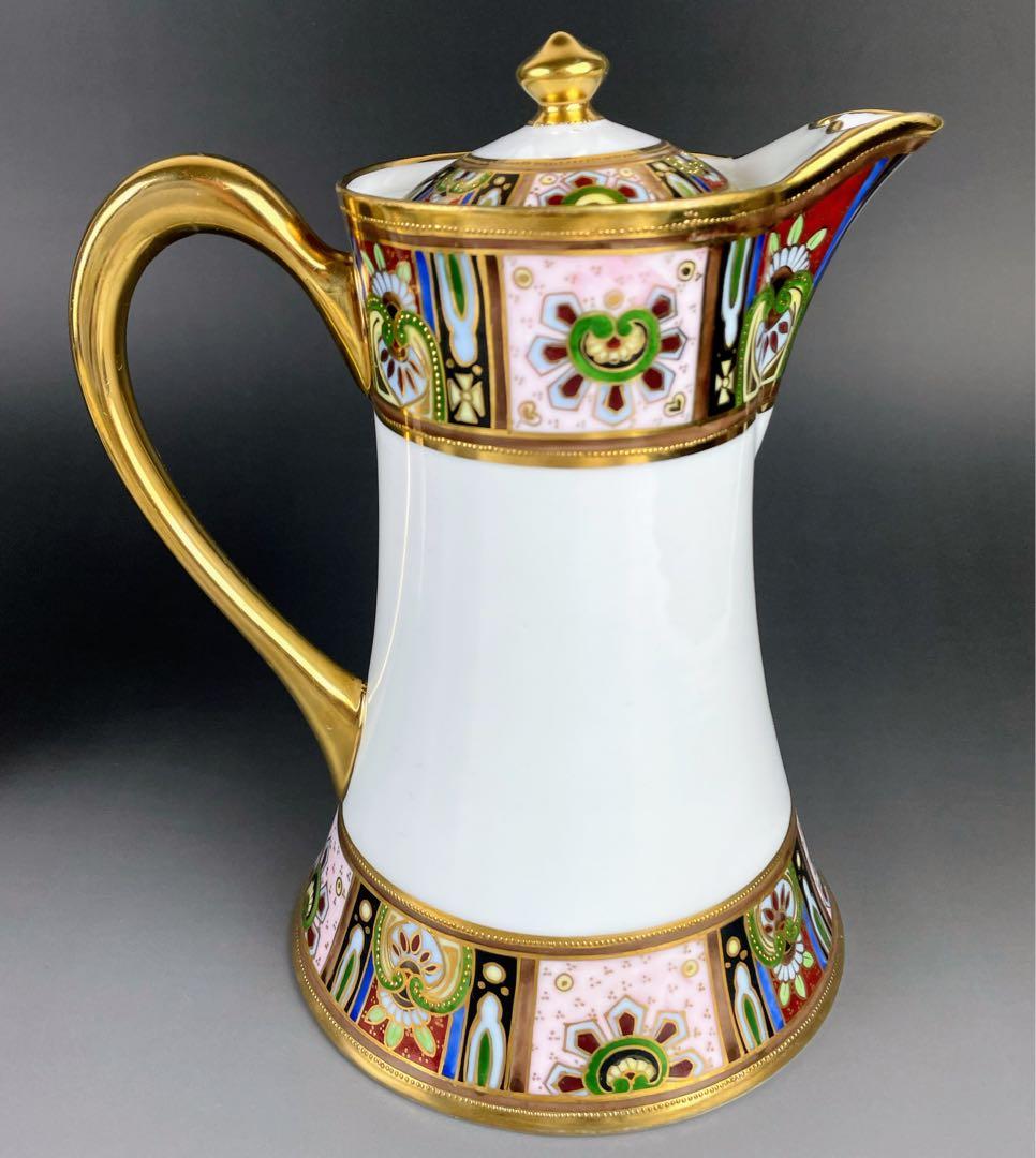 【美品】オールドノリタケ 金盛り チョコレートポット ３小皿 1ソーサー セット