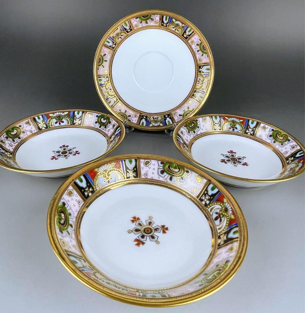 【美品】オールドノリタケ 金盛り チョコレートポット ３小皿 1ソーサー セット