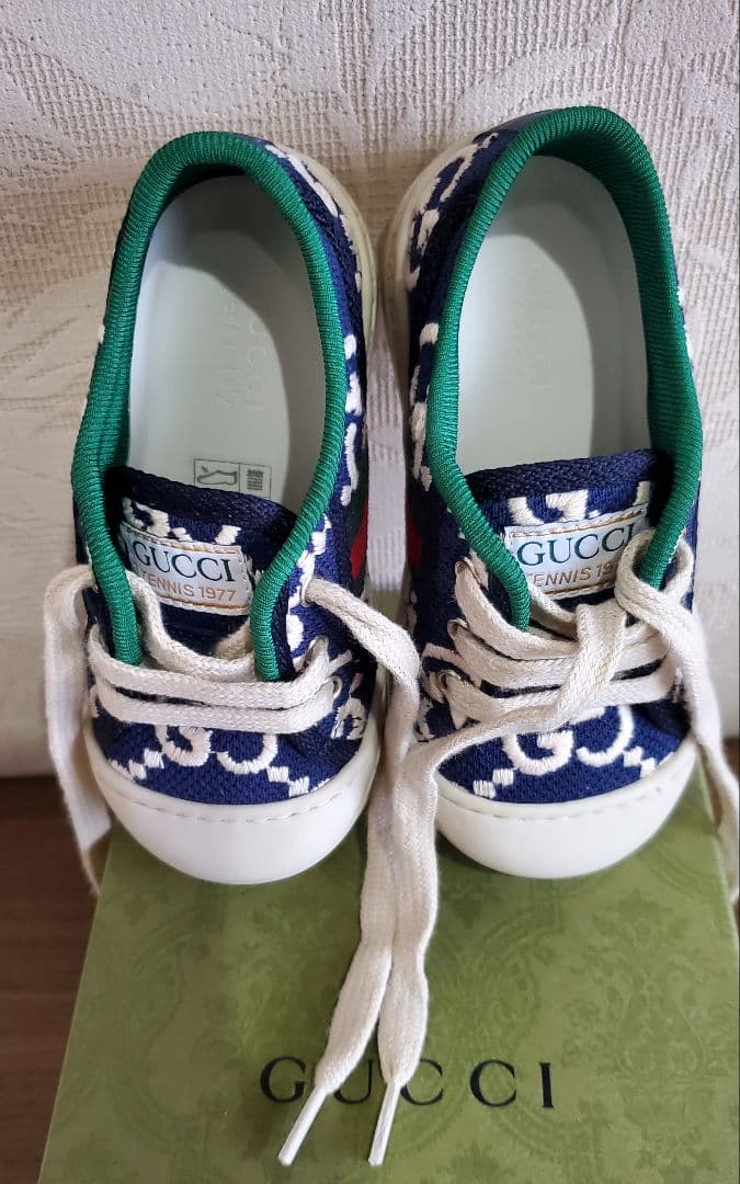 GUCCI CHILDREN ネイビーキャンバス テニス スニーカー 13.5