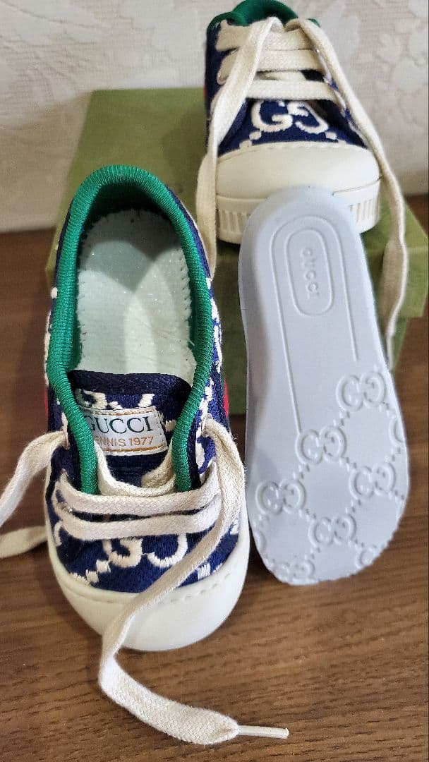 GUCCI CHILDREN ネイビーキャンバス テニス スニーカー 13.5