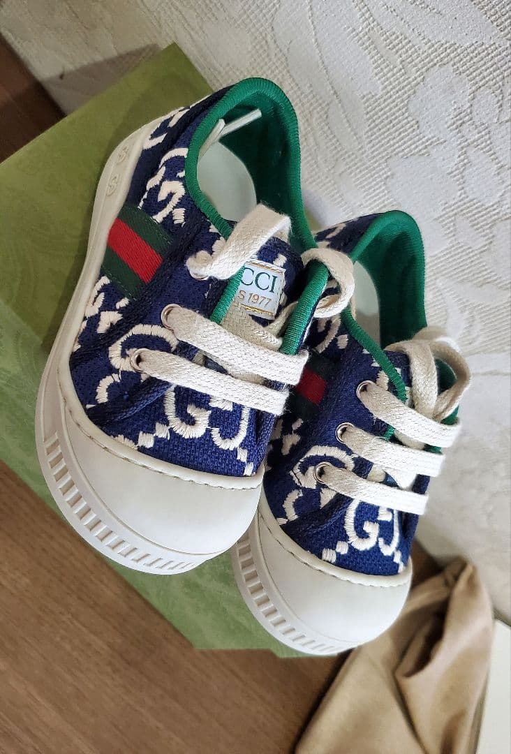 GUCCI CHILDREN ネイビーキャンバス テニス スニーカー 13.5