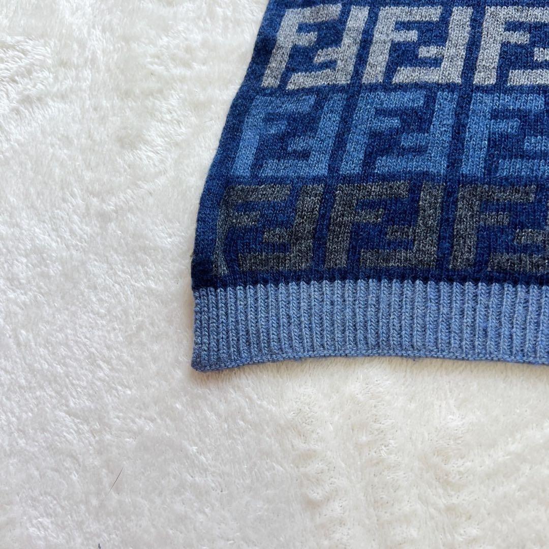 フェンディ　FENDI　マフラー　カシミヤ混　ズッカ　ブルー　ニット