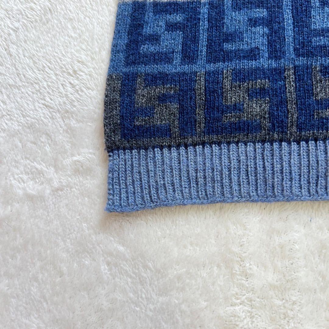フェンディ　FENDI　マフラー　カシミヤ混　ズッカ　ブルー　ニット