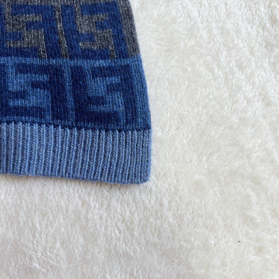フェンディ　FENDI　マフラー　カシミヤ混　ズッカ　ブルー　ニット