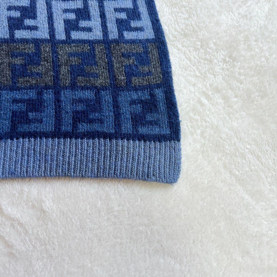 フェンディ　FENDI　マフラー　カシミヤ混　ズッカ　ブルー　ニット