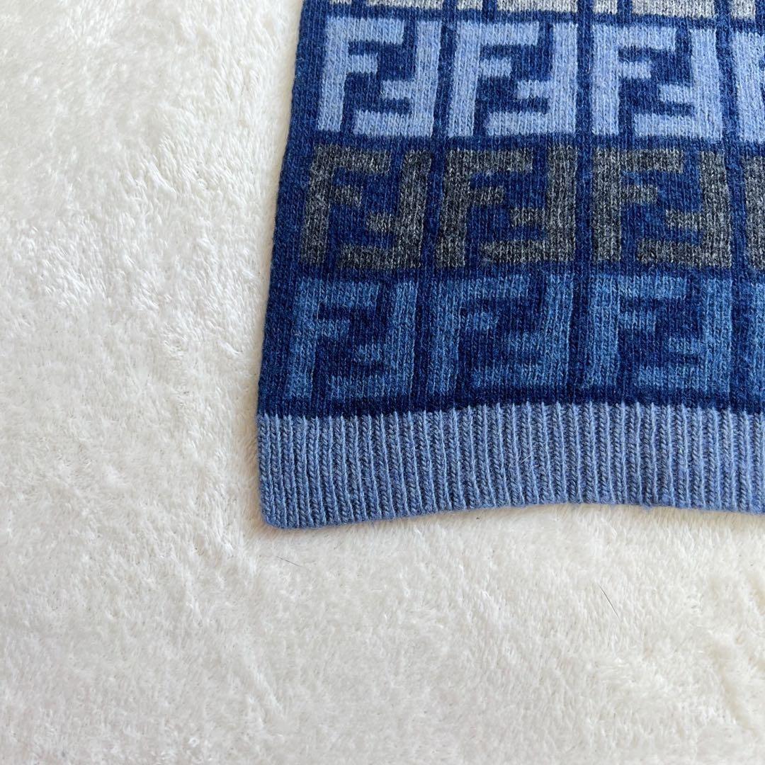 フェンディ　FENDI　マフラー　カシミヤ混　ズッカ　ブルー　ニット