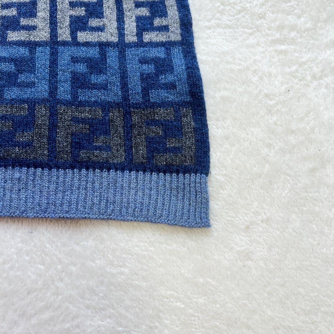 フェンディ　FENDI　マフラー　カシミヤ混　ズッカ　ブルー　ニット