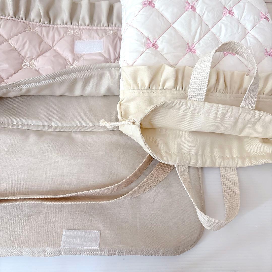 図書バッグ　体操服袋　リボンキルト