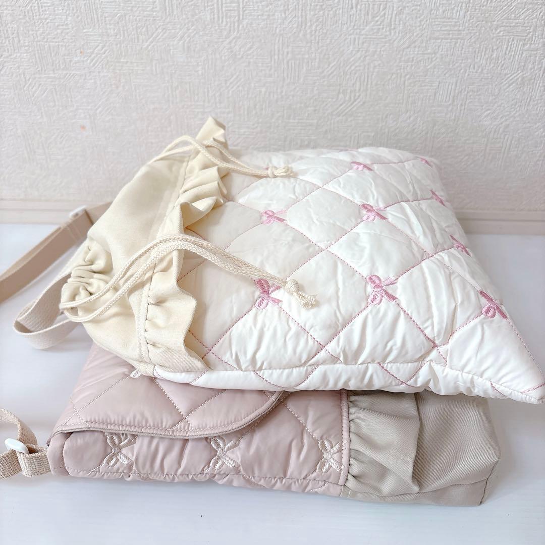 図書バッグ　体操服袋　リボンキルト