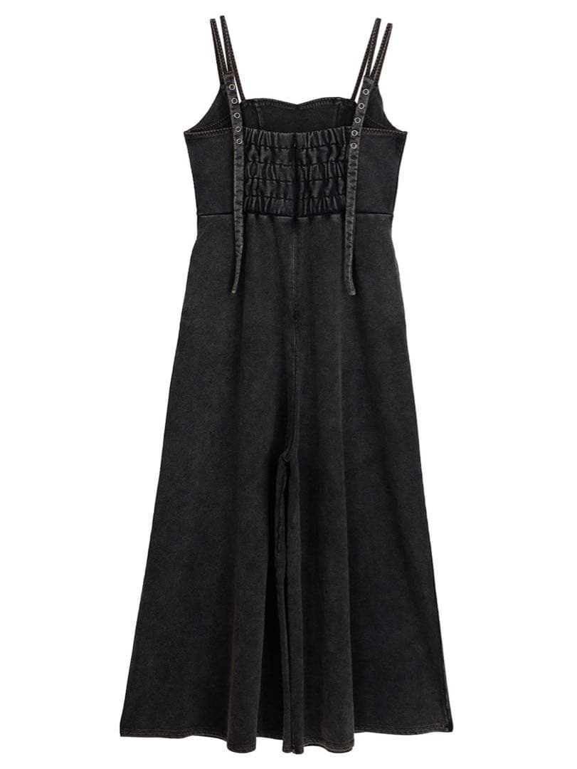 ameri デニムライクボリュームキャミロンパース　サロペット　ブラック