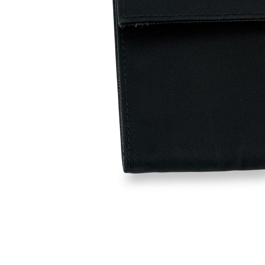 PRADA プラダ　三つ折り財布　三角ロゴ　ナイロン　サフィアーノレザー　黒