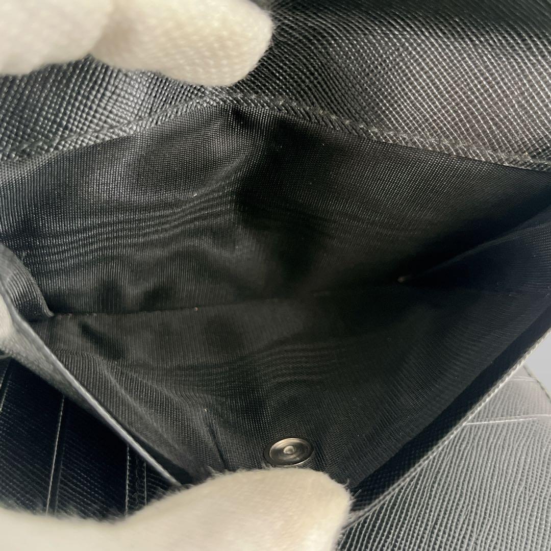 PRADA プラダ　三つ折り財布　三角ロゴ　ナイロン　サフィアーノレザー　黒