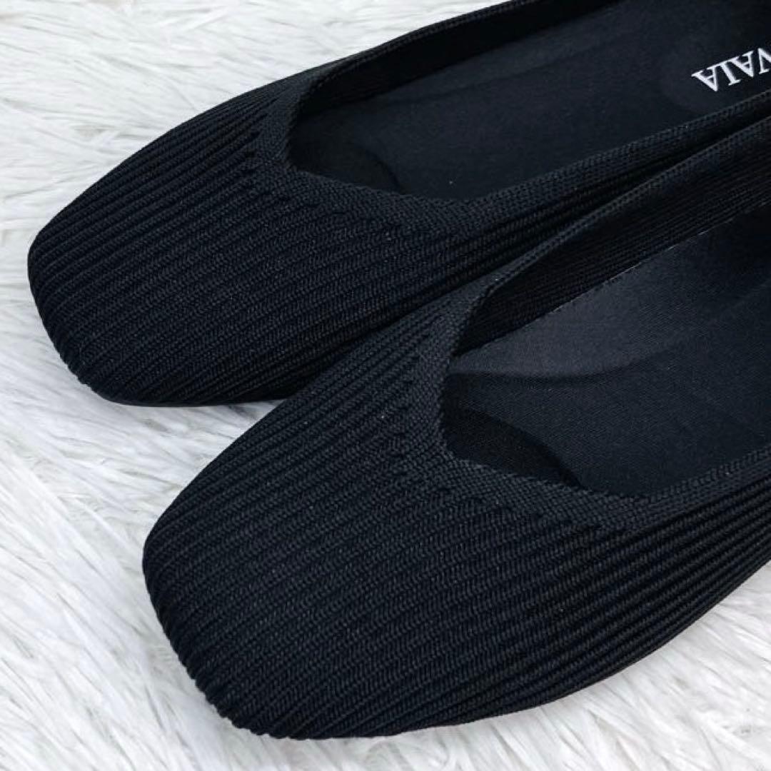 【極美品】VIVAIA 22.5㌢スクエアトゥフラットシューズ　ビバイアVライン