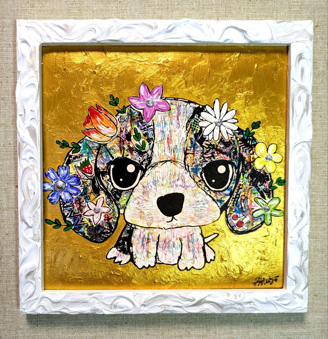 新作。手作り額付き作品　title「Let it BEAGLEワンコ」