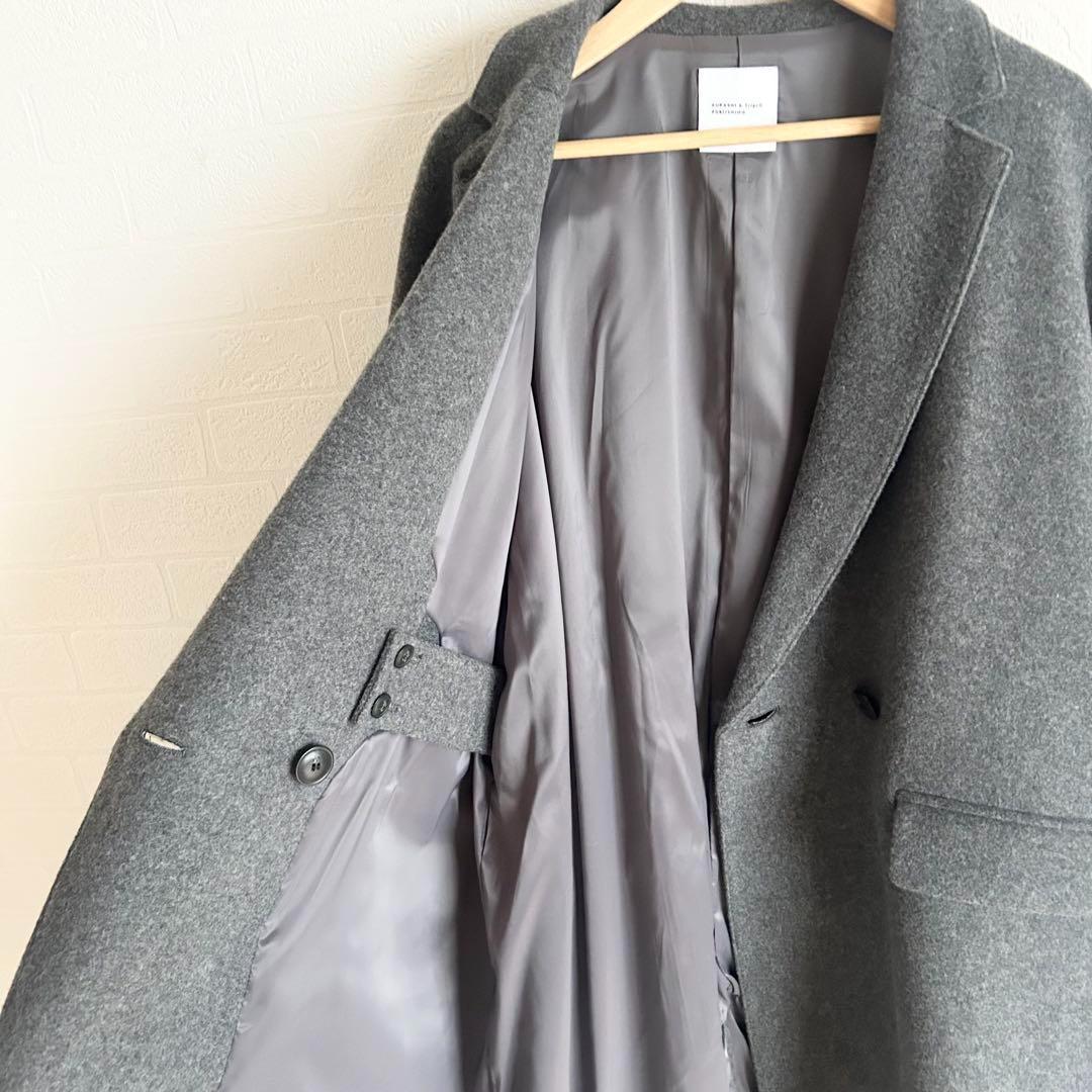 美品✨北欧暮らしの道具店　3WAYアレンジ襟のかろやかチェスターコート　グレー