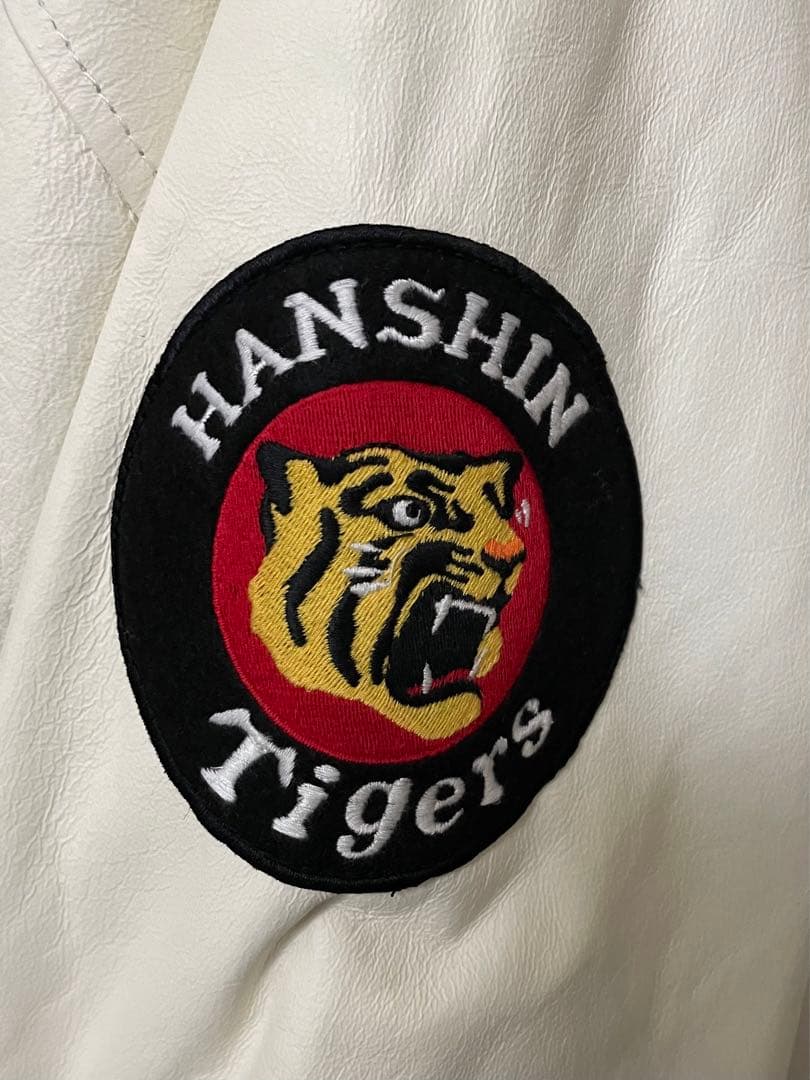 美品 阪神タイガース/ミズノプロ 袖レザーxウール　スタジャン　size L