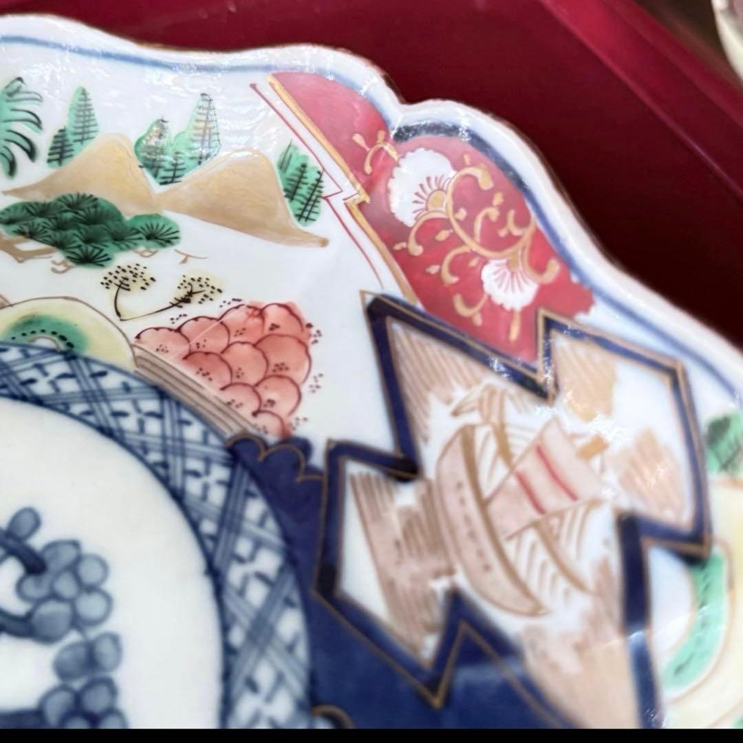 K様へ感謝お嫁入り‼️最強運GOLD伊万里錦手帆かけ舟❌山水❌米俵在銘八寸皿2客