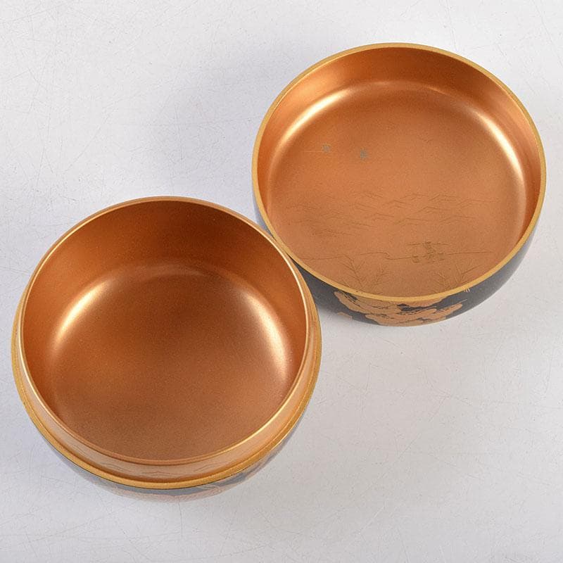 sai316 　柿本章作　塩釜蒔絵　内金溜　平棗　共布共箱　M　R9244