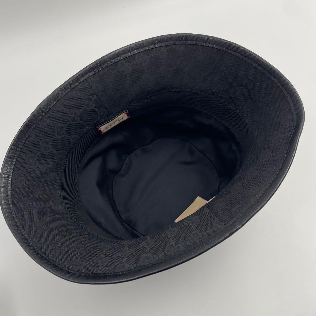 【✨極美品】グッチ マーモント GGキャンバス バケットハット レザー ブラック