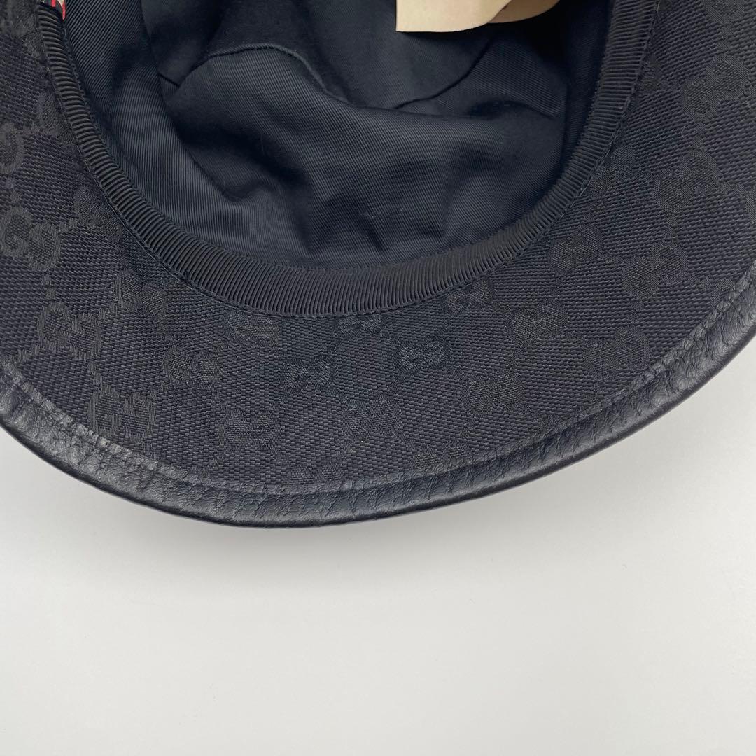【✨極美品】グッチ マーモント GGキャンバス バケットハット レザー ブラック