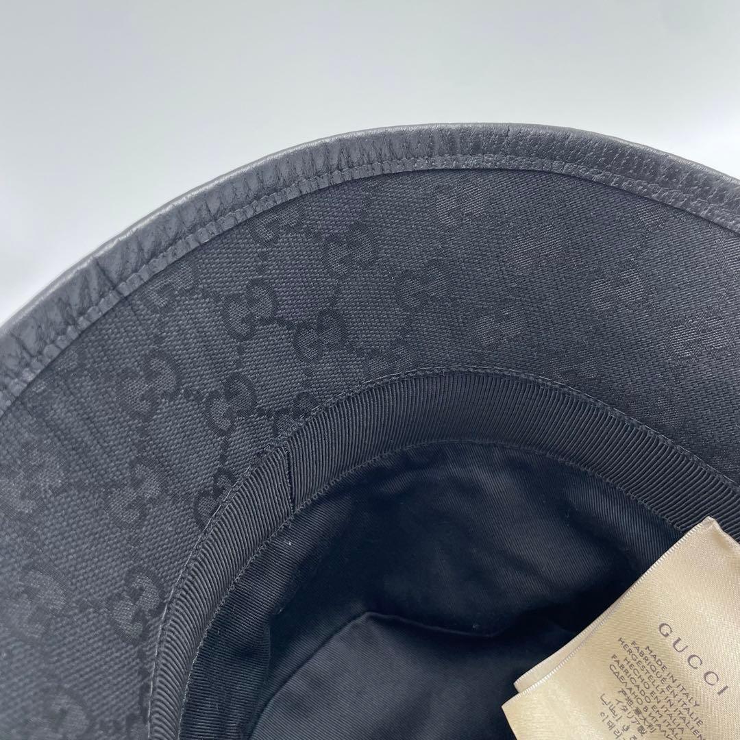 【✨極美品】グッチ マーモント GGキャンバス バケットハット レザー ブラック