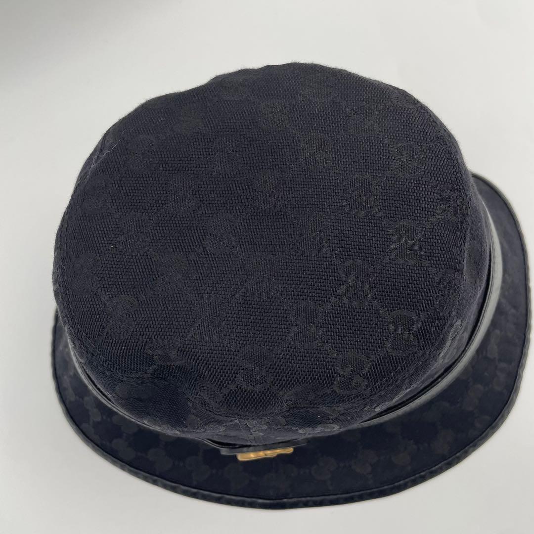 【✨極美品】グッチ マーモント GGキャンバス バケットハット レザー ブラック