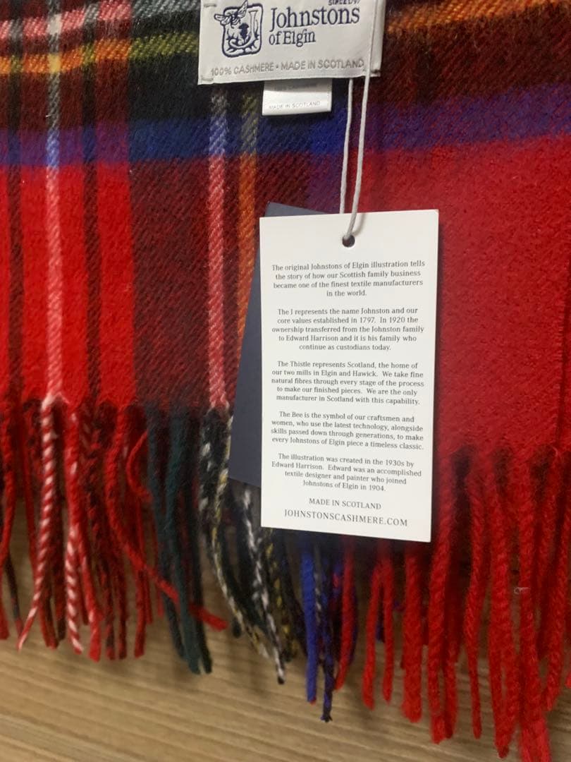 新品ジョンストンズストール大判　カシミアレッドスチュワートSTEWAR