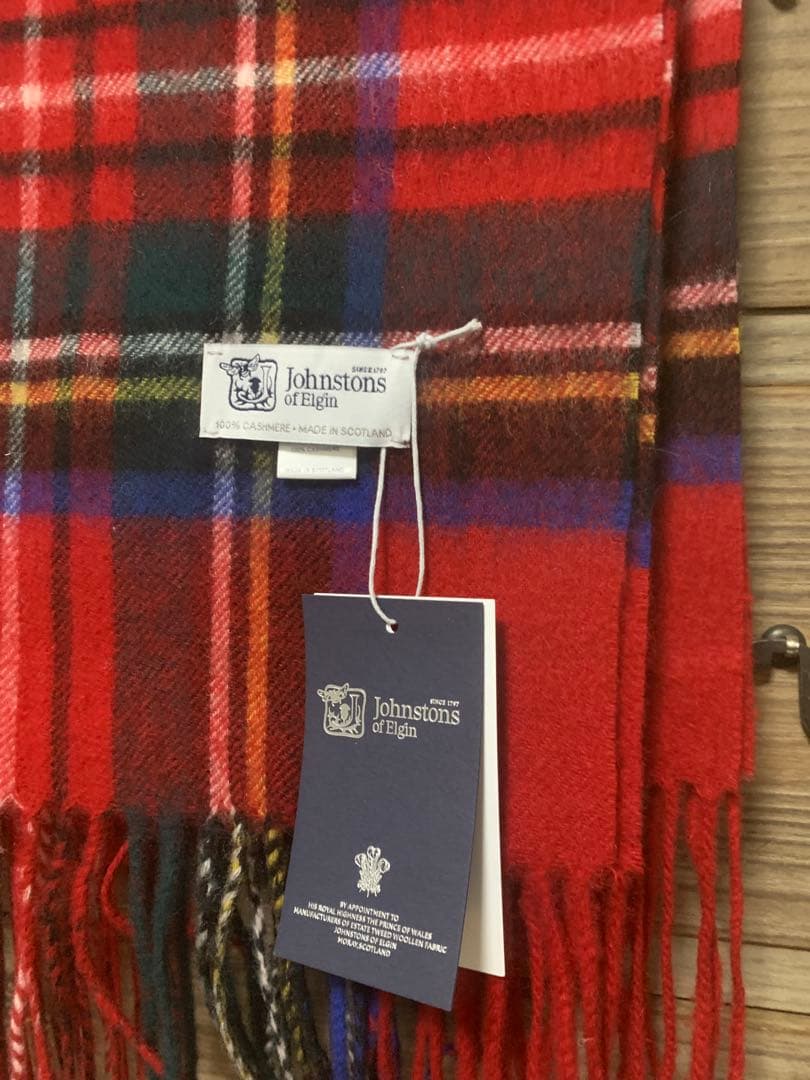 新品ジョンストンズストール大判　カシミアレッドスチュワートSTEWAR