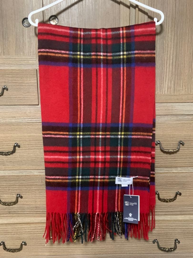 新品ジョンストンズストール大判　カシミアレッドスチュワートSTEWAR