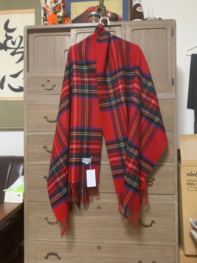 新品ジョンストンズストール大判　カシミアレッドスチュワートSTEWAR