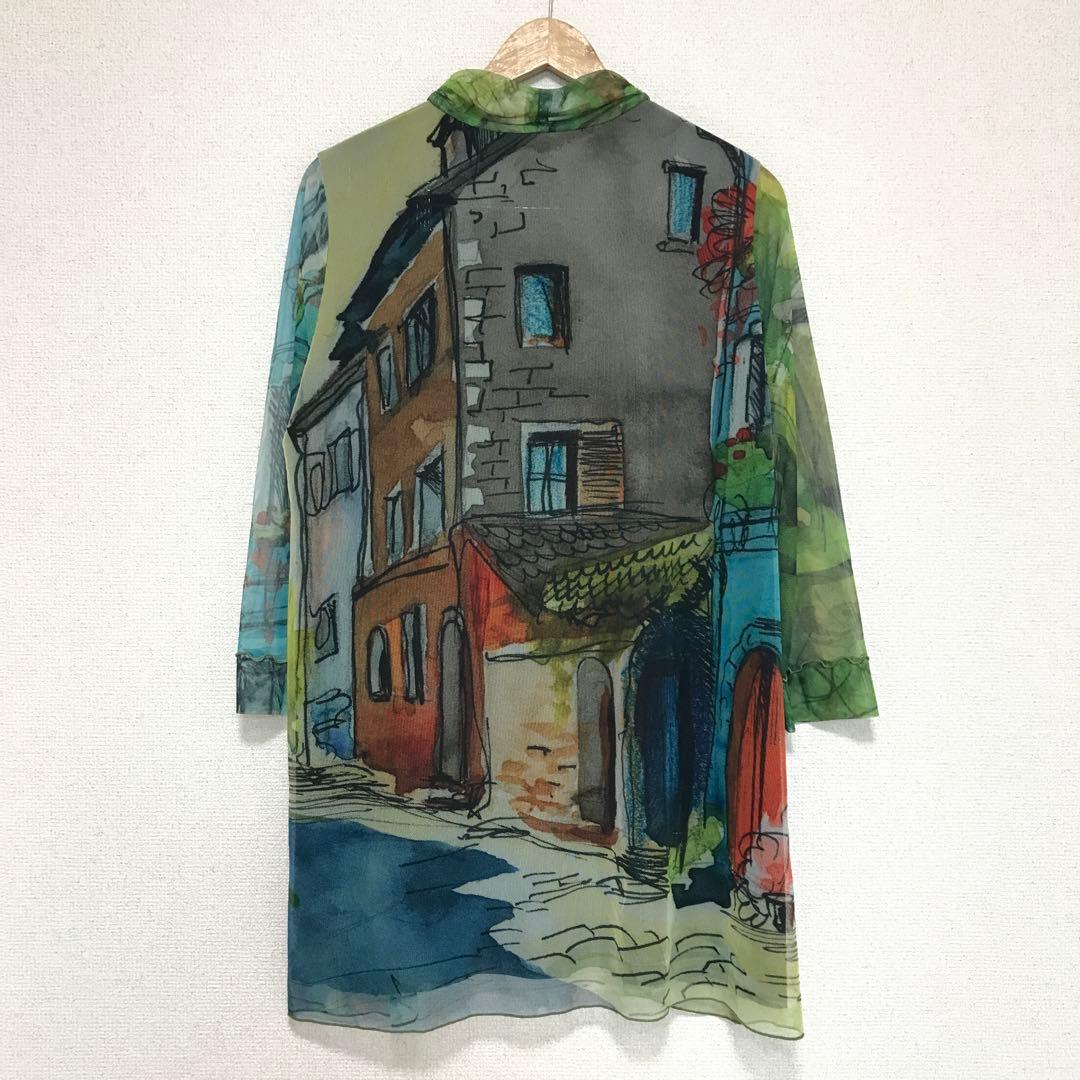 Liliane Burty イタリア製素材 チュールプリントチュニック 街並み柄