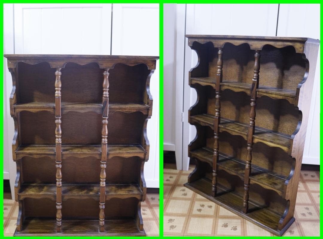 ◆ナチュラルウッドの オープンシェルフ 　飾り棚　4段　アンティークレトロ